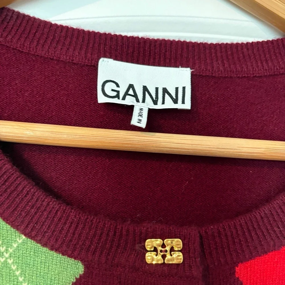 GANNI Argyle Wool-Cashmere Cardigan - Picture 8 of 10